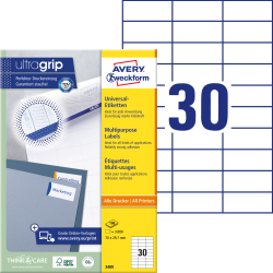 Pašlīmējošas uzlīmes Awery Zweckform 3489, 70x29.7mm, 30 gab/loksnē, 100 lapas, baltas