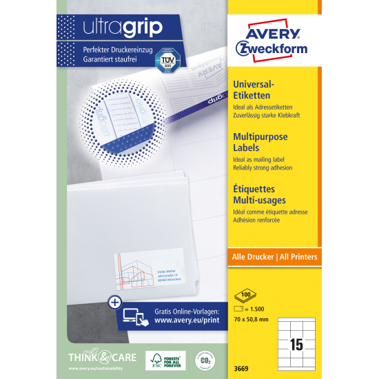 Этикетки Avery Zweckform 3669, White, Гарантия от замятий.