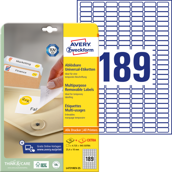 Этикетки Avery Zweckform L4731REV-25, White, Бесследное удаление