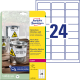 Pašlīmējošas uzlīmes Awery Zweckform L4773-20, 63.5x33.9mm, 24 gab/loksnē, 20 lapas, poliestera, ūdensnoturīgas, baltas