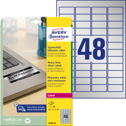 Pašlīmējošas uzlīmes Awery Zweckform  47.5x21.2 mm, 48 gab/loksnē, 20 lapas, sudraba