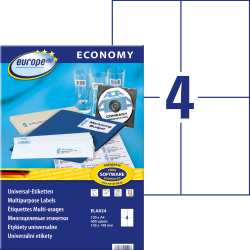 Pašlīmējošas uzlīmes Awery Economy ELA024, 105x148.5mm, 4 gab/loksnē, 100 lapas, baltas