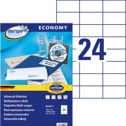 Pašlīmējošas uzlīmes Awery Economy ELA011, 70x37mm, 24 gab/loksnē, 100 lapas, baltas
