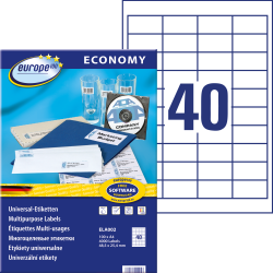 Pašlīmējošas uzlīmes Awery Economy ELA002, 48.5x25.4mm, 40 gab/loksnē, 100 lapas, baltas
