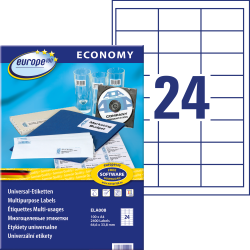 Pašlīmējošas uzlīmes Awery Economy ELA008, 64.6x33.8mm, 24 gab/loksnē, 100 lapas, baltas