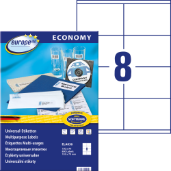 Pašlīmējošas uzlīmes Awery Economy ELA036, 105x70mm, 8 gab/loksnē, 100 lapas, baltas