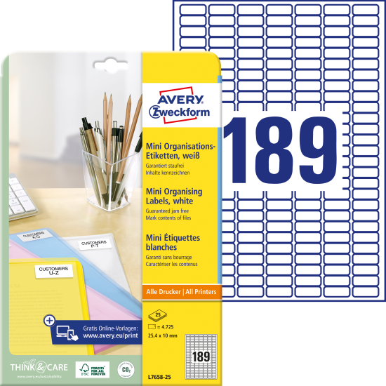 Самоклеящиеся этикетки Avery Zweckform L7658-25, White, Печать без замятий