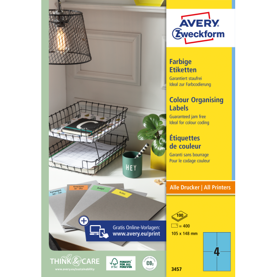 Самоклеящиеся этикетки Avery Zweckform 3457, Blue, Безупречная печать