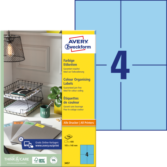Самоклеящиеся этикетки Avery Zweckform 3457, Blue, Безупречная печать