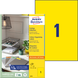 Pašlīmējošas uzlīmes Awery Zweckform 3473 210x297mm, 1gab/loksnē, 100 lapas, dzeltens