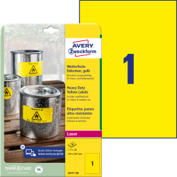 Pašlīmējošas uzlīmes Awery Zweckform L6111-20, 210x297mm, 1 gab/loksnē, 20 lapas, ūdensizturīgas, dzeltenas