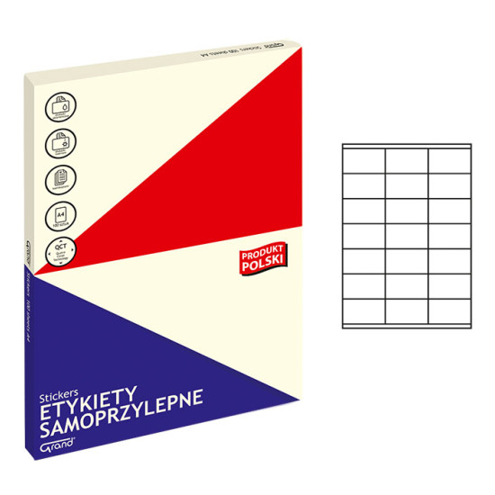 *Pašlīmējošas uzlīmes GRAND 70x41mm, 21gab/loksnē, 100 lapas, baltas
