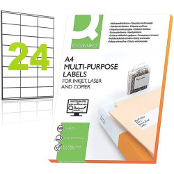 *Pašlīmējošas uzlīmes Q-Connect 70x36mm, 24 gab/loksnē, 100 lapas, baltas