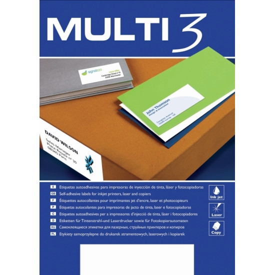 Pašlīmējošas uzlīmes Multi3 10529 A4, 210x148mm, 2gab/loksnē, 500 lapas, baltas