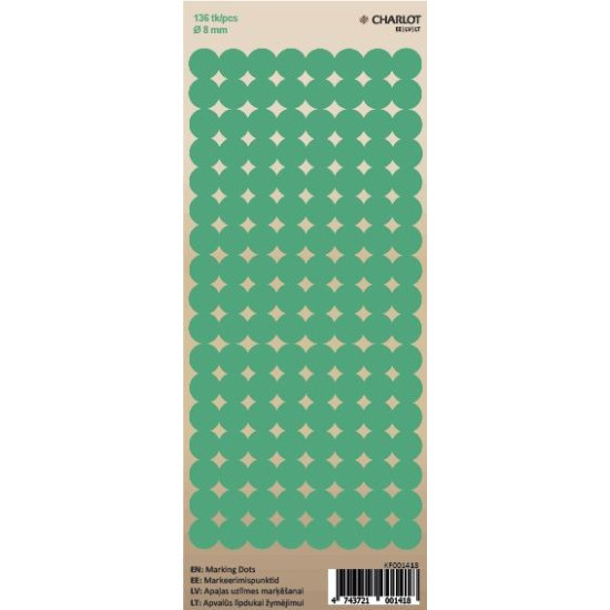 Pašlīmējošas uzlīmes marķēšanai Charlot, Ø8mm, 136 gab/lapā., apaļas, zaļas