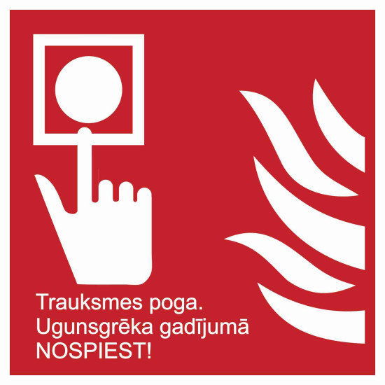 Uzlīme Trauksmes poga. Ugunsgrēka gadījumā zvanīt, 140x140mm