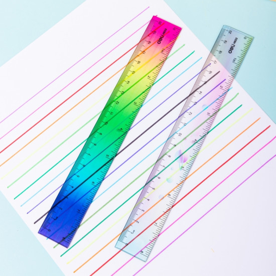 Lineāls Deli 20cm, plastmasas, caurspīdīgs, asorti