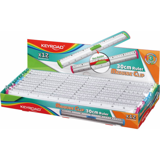 Lineāls ar turētāju Keyroad 30cm, alumīnija, asorti