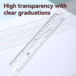 Lineāls Deli Woowe 20cm, plastmasas, caurspīdīgs