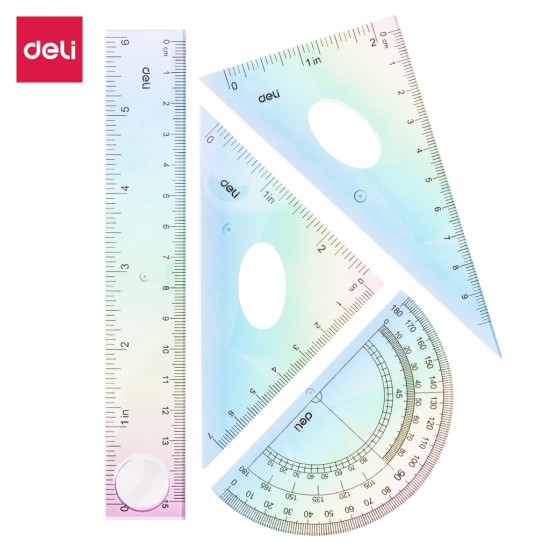Lineālu komplekts Deli 4 gab/iep., plastmasas, varavīksnes gradients, caurspīdīgs