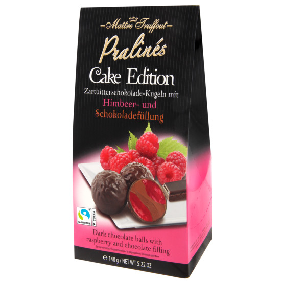 Tumšās šokolādes konfektes Maitre Truffout Cake Edition ar aveņu pildījumu, 148g